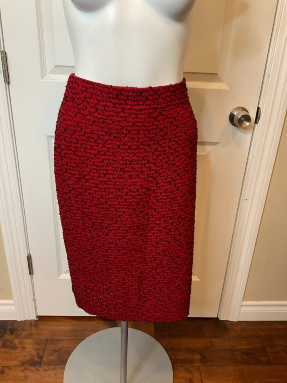 St. John Collection Red & Black Tweed Pencil Skirt, Size 6